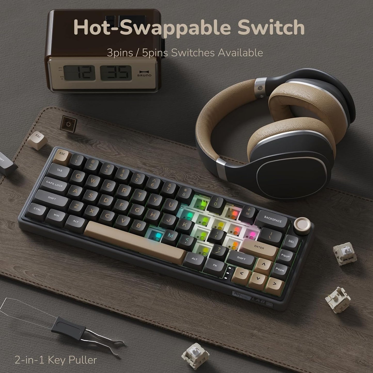 Royal Kludge RK R65 Wired RGB Hot Swap (Brown Switch) Phantom Mechanical Gaming Keyboard