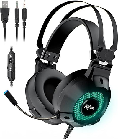 RK E9000 Headphone with Mic Noise Cancelling RGB Lights 7.1 Surround Sound for (Black)