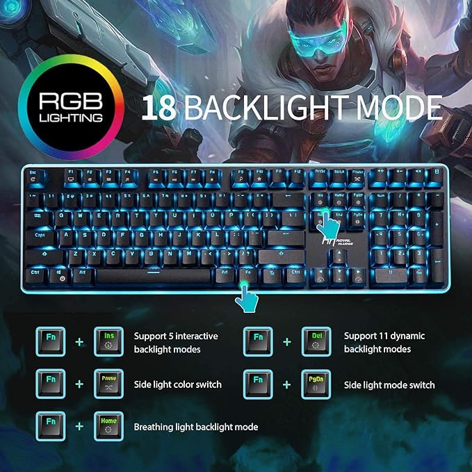 RK ROYAL KLUDGE RK918 RGB Backlit Gaming Keyboard with Large LED Sorrounding Side Lamp Brown Switch Black