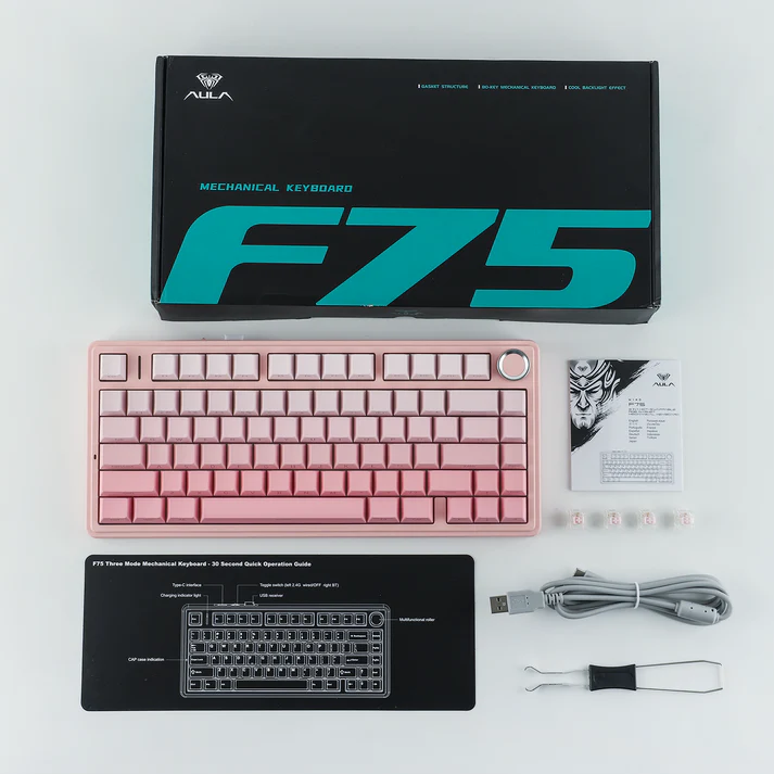 Aula F75 Gradient pink RGB HOT SWAP Wireless Shine throught keycapovi Dream Sakura Switch