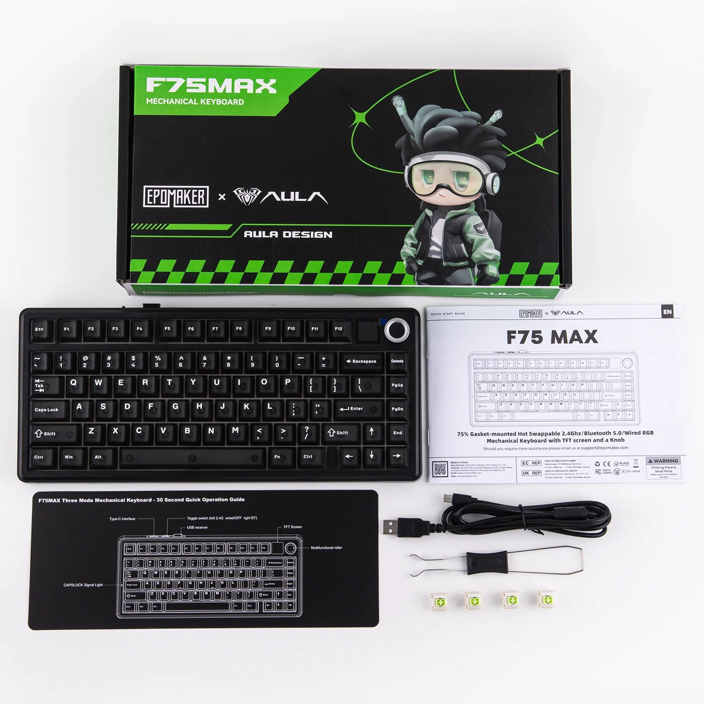 Aula  F75 Max Black Transparent Reaper Switch Hot Swap Wireless Bežična