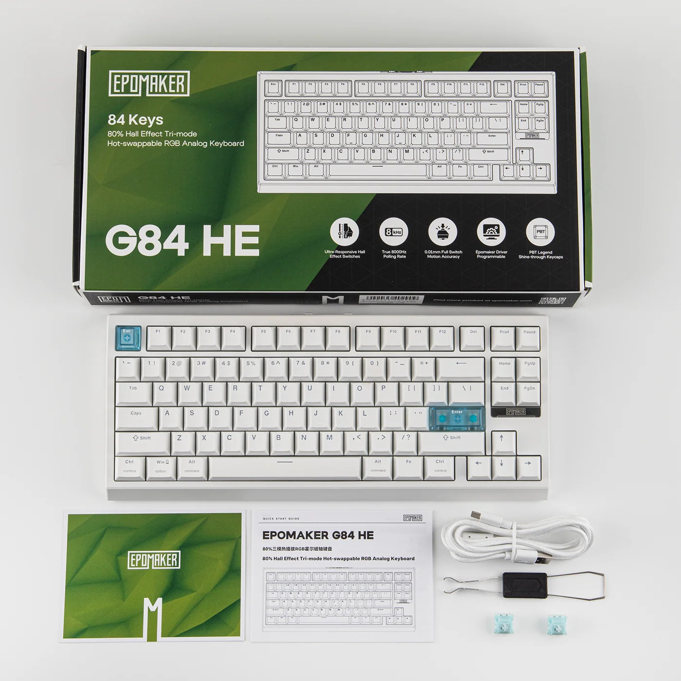 EPOMAKER G84 HE White Creamy Jade Magnetic Switch Wireless Hot Swap