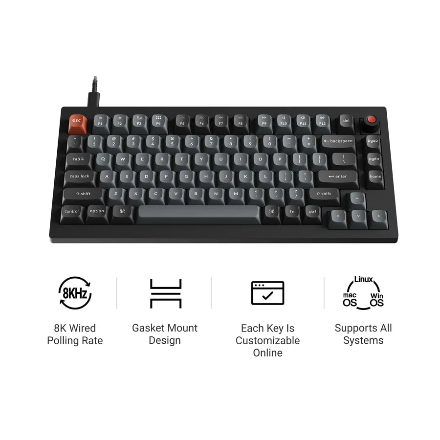 Keychron V1 8K V1W-D4 Black / Wired / Hot-swap / 8k Pooling Rate / Mechanical keyboard / RGB / Keychron Super Banana Switch