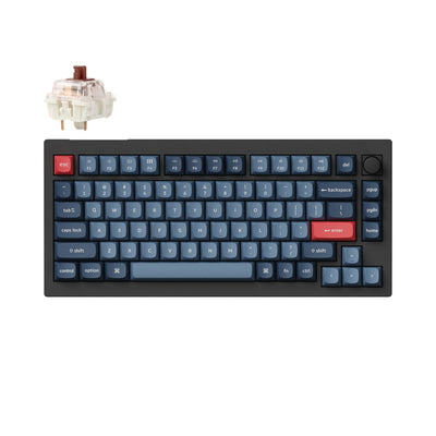 Keychron V1 MAX ANSI 75% Layout 84 Key Carbon Black Full Assembled Knob Brown Switch RGB Hot-Swap Gateron Jupiter Wireless Normal Profile QMK Custom Keyboard