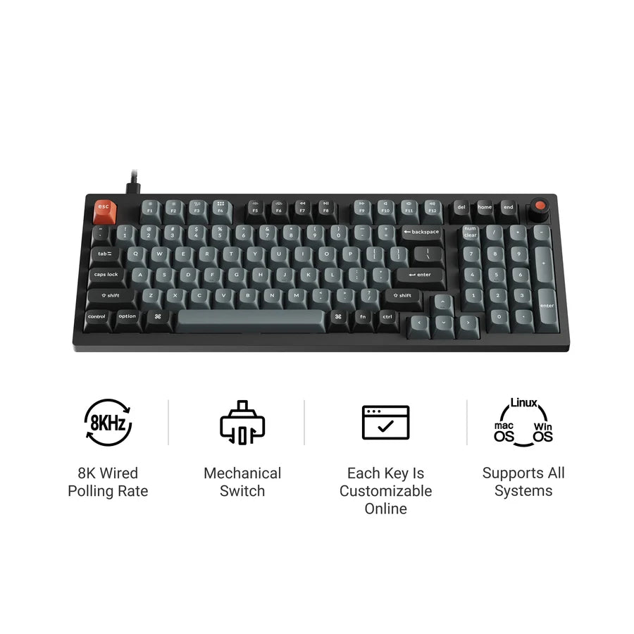 Keychron V5 8K QMK V5W-D3 Black / Wired / Hot-swap / 8k Pooling Rate / Mechanical keyboard / RGB / Keychron Super Brown Switch