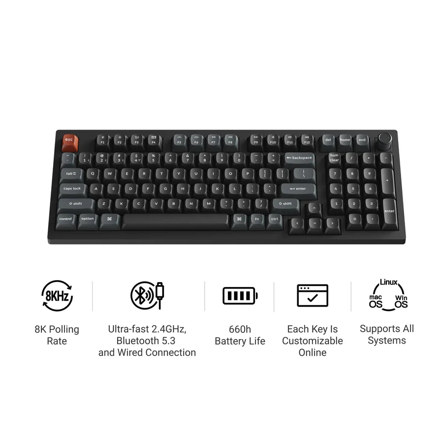 Keychron V5 Ultra 8K V5U-D3 Black / Wireless / Hot-swap / 8k Pooling Rate / Mechanical keyboard / Keychron Silk POM Switch - Brown