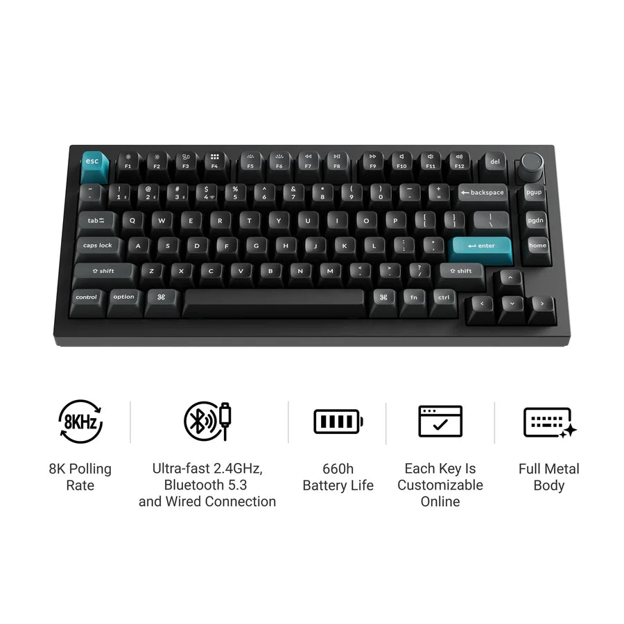 Keychron Q1 Ultra 8K Q1U-M1 Black / Wireless / Hot-swap / 8k Pooling Rate / Mechanical keyboard / RGB / Keychron Silk POM Switch - Red