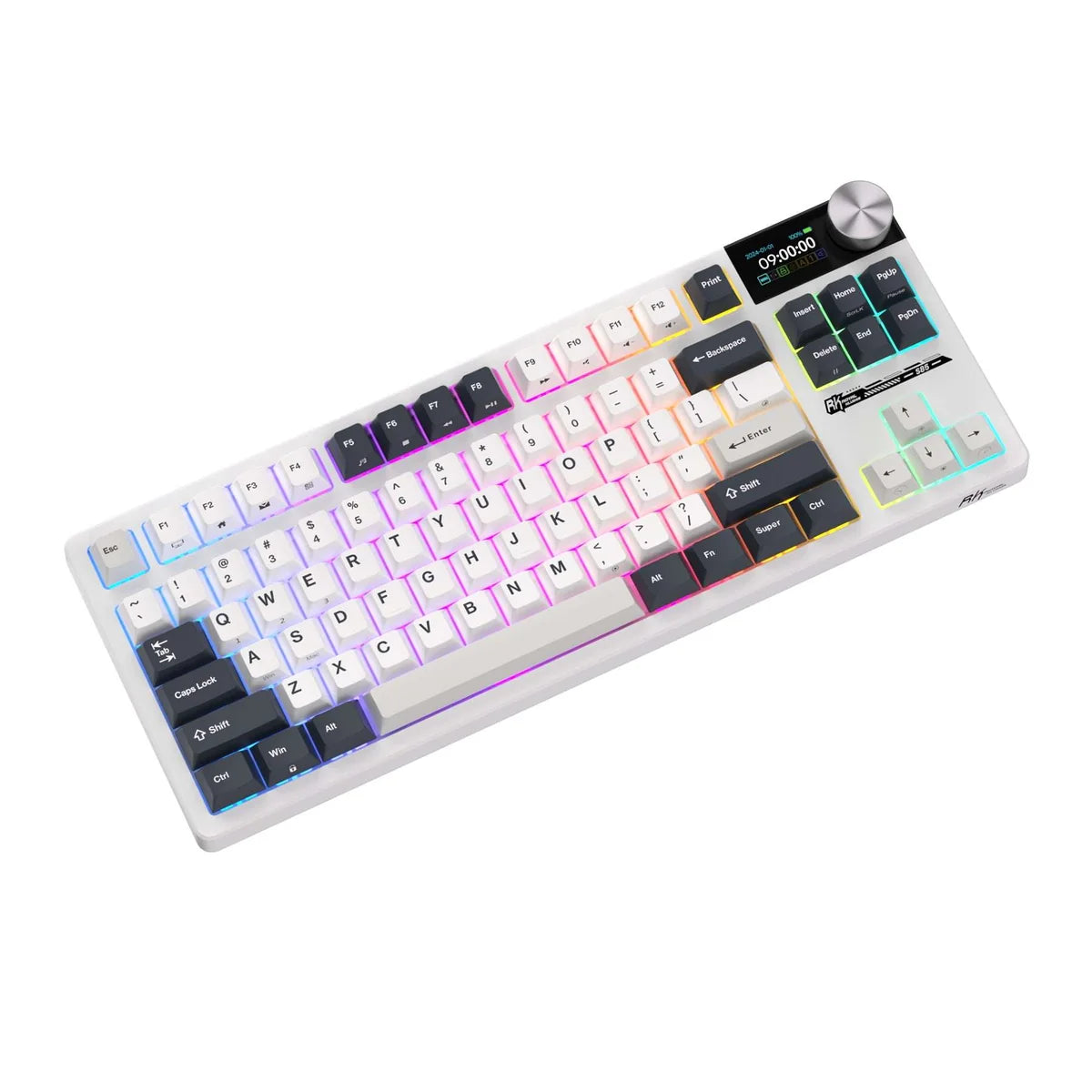 Royale Kludge RK S85 White night / Wireless / Mechanical Tactile Beige Switch / Hot-Swap / 7200 mAh baterija / OLED screen