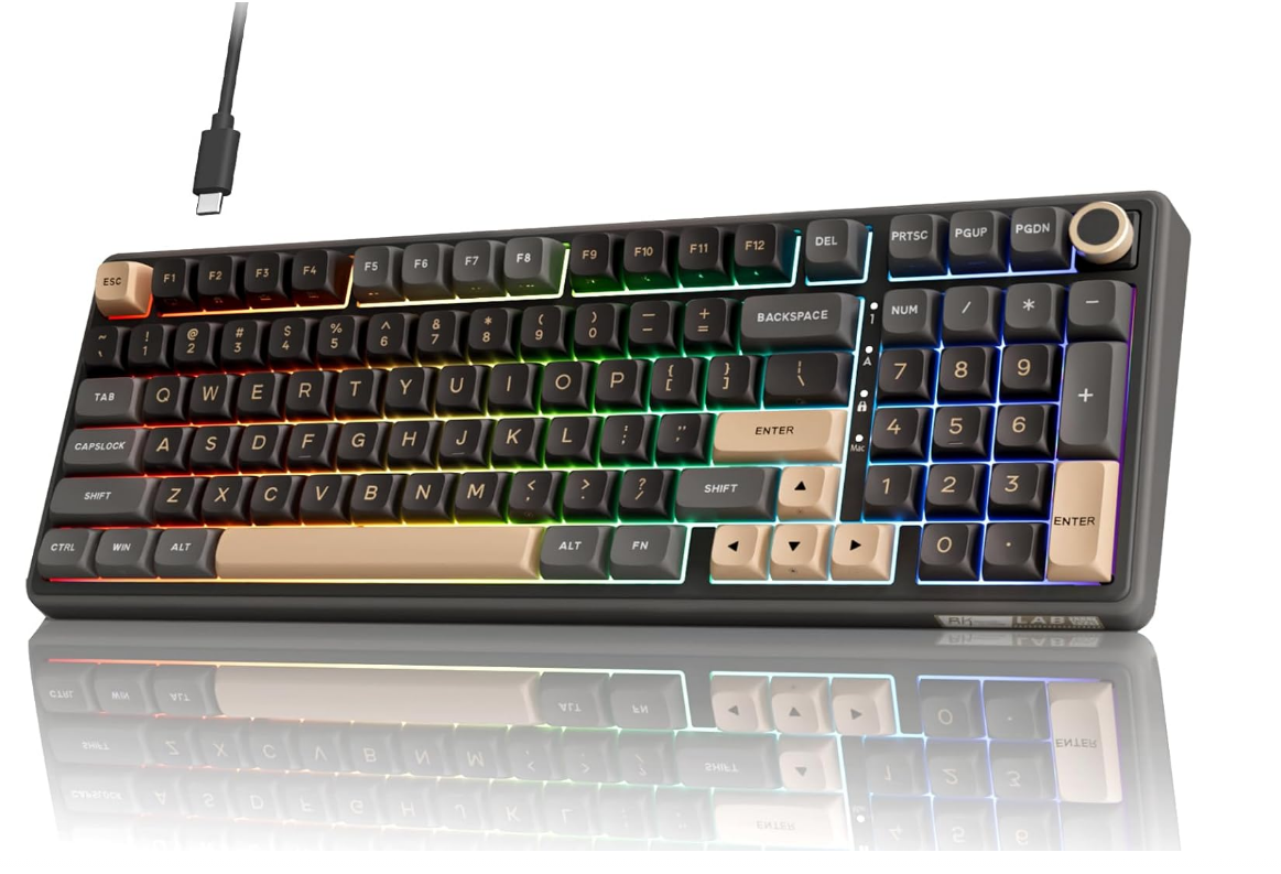 K ROYAL KLUDGE R98 Pro Phantom Wired Mechanical Keyboard, 96% RGB Backlit Hot Swappable Beige Switch