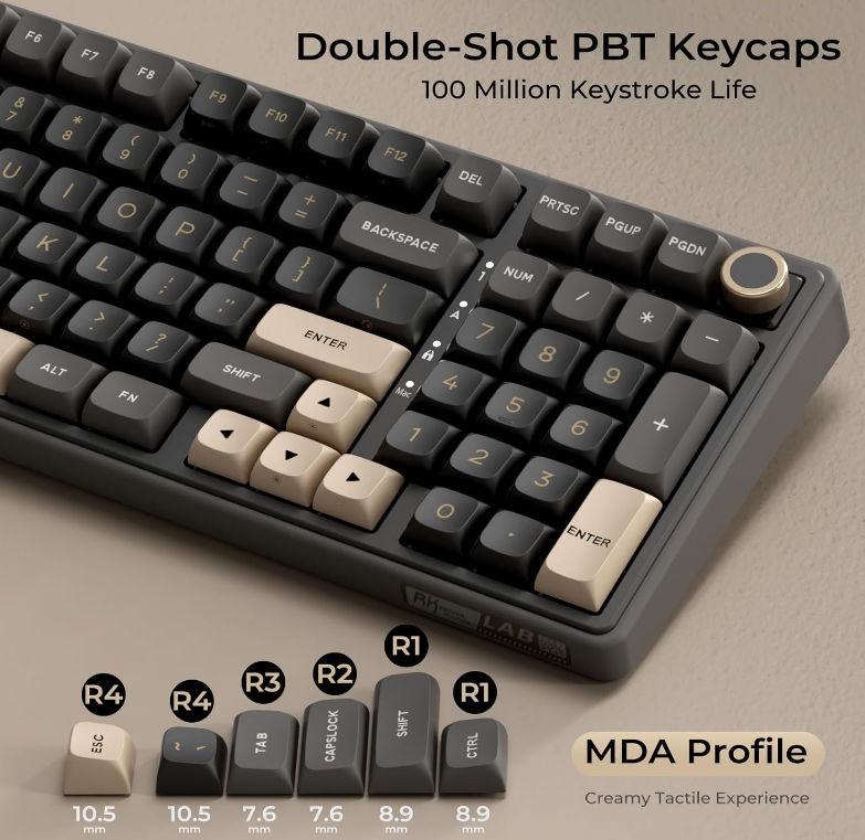 K ROYAL KLUDGE R98 Pro Phantom Wired Mechanical Keyboard, 96% RGB Backlit Hot Swappable Beige Switch