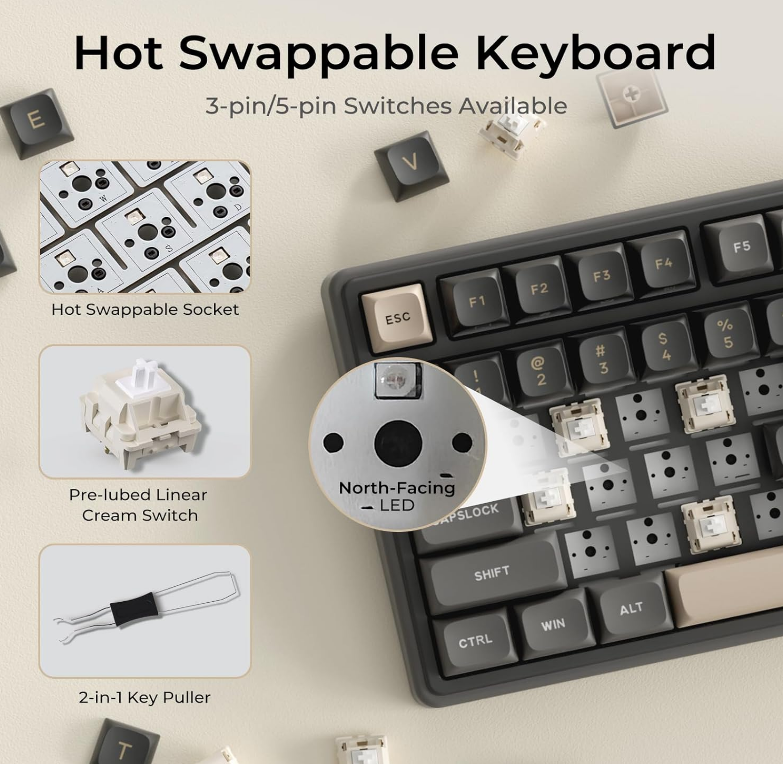 K ROYAL KLUDGE R98 Pro Phantom Wired Mechanical Keyboard, 96% RGB Backlit Hot Swappable Beige Switch
