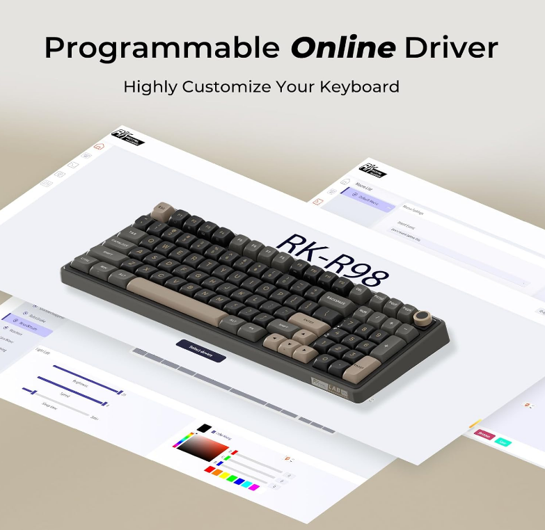 K ROYAL KLUDGE R98 Pro Phantom Wired Mechanical Keyboard, 96% RGB Backlit Hot Swappable Beige Switch