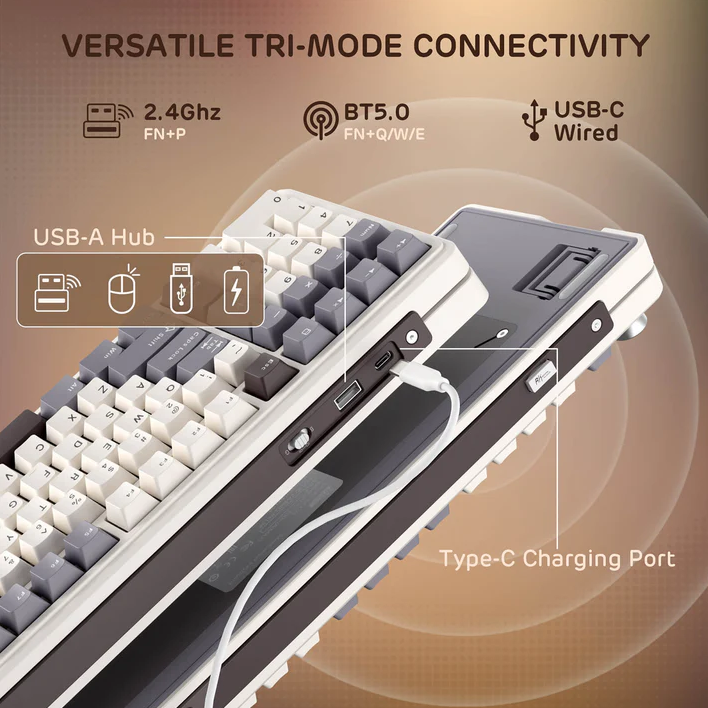 Royal Kludge RK-L98 Sandalwood Brown Tri-Mode RGB 101 Keys Hot Swappable Mechanical Keyboard  (Cream Switch)