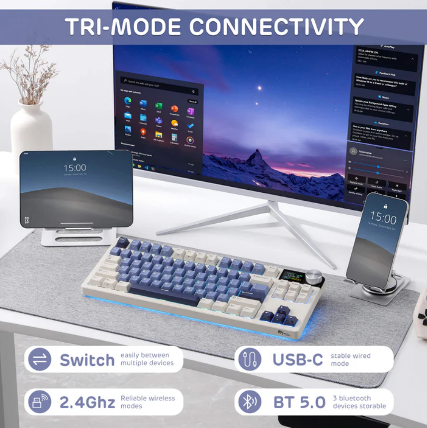 ROYAL KLUDGE S85 Horizon Blue Cloud Switch RGB Hot-Swappable Mechanical Keyboard
