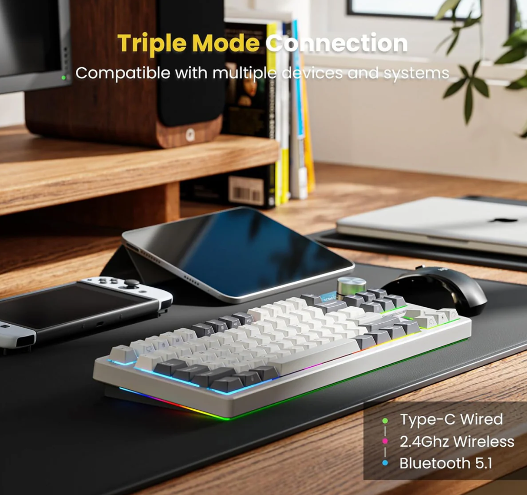 ROYAL KLUDGE S85 White Night Cloud Switch RGB Hot-Swappable Mechanical Keyboard
