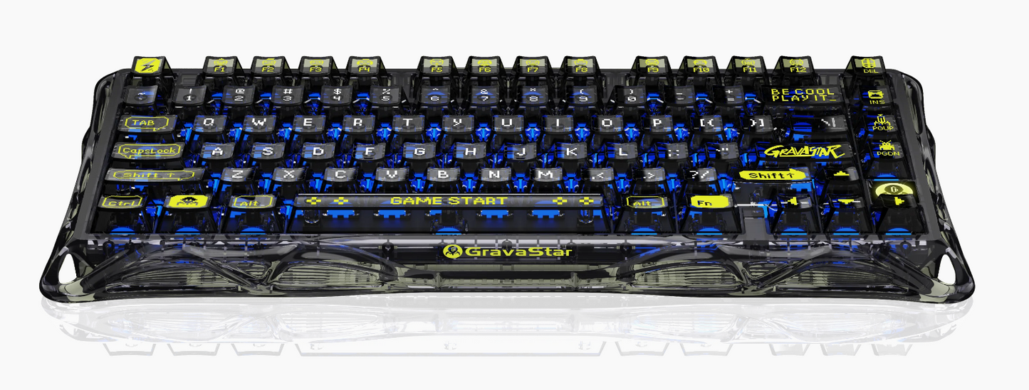GravaStar Mercury K1 Lite 75% Wireless Mechanical Gaming Keyboard Transparent Black/Hot-swap/Shine-through keycaps/BSUN linear switches