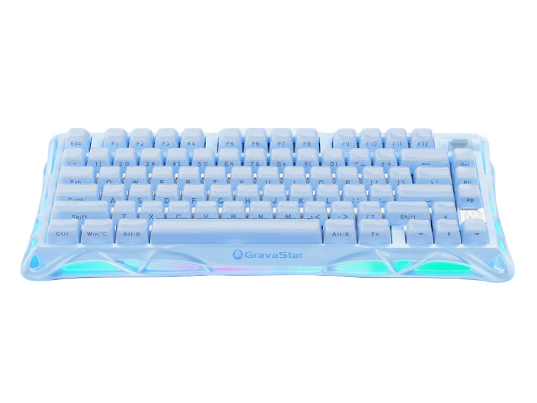 GravaStar Mercury K1 75% Wireless Mechanical Gaming Keyboard/Special Edition Ice Blue/Hot-Swap/Sideprint, shine-through keycaps/Kalih Cherry Pink linear switches