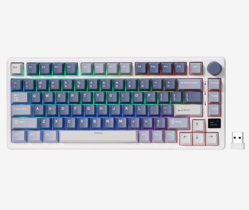 RK ROYAL KLUDGE M75 Displej i Točkić, RGB Pozadinsko Osvetljenje, Hot-Swap, Boja "Ocean Blue", Braon Prekidač