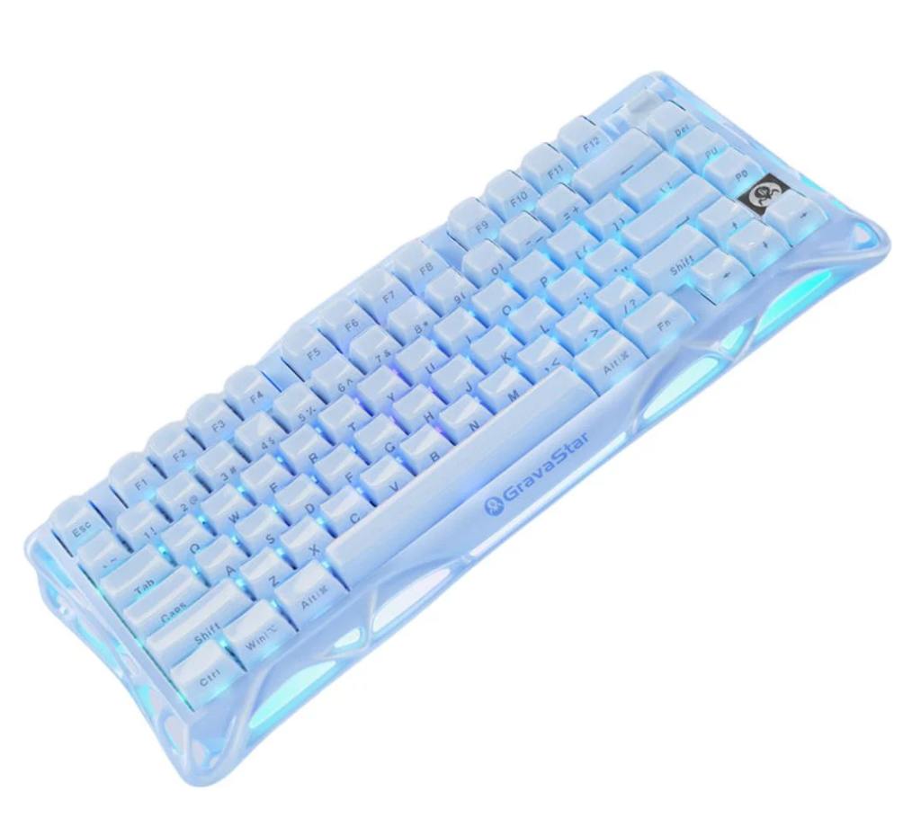 GravaStar Mercury K1 75% Wireless Mechanical Gaming Keyboard/Special Edition Ice Blue/Hot-Swap/Sideprint, shine-through keycaps/Kalih Cherry Pink linear switches
