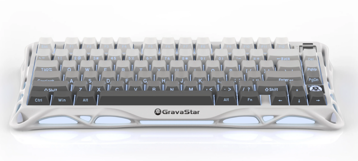 GravaStar Mercury K1 75% Wireless Mechanical Gaming Keyboard Gradient White/Hot-Swap/Sideprint, shine-through keycaps/Linear switches