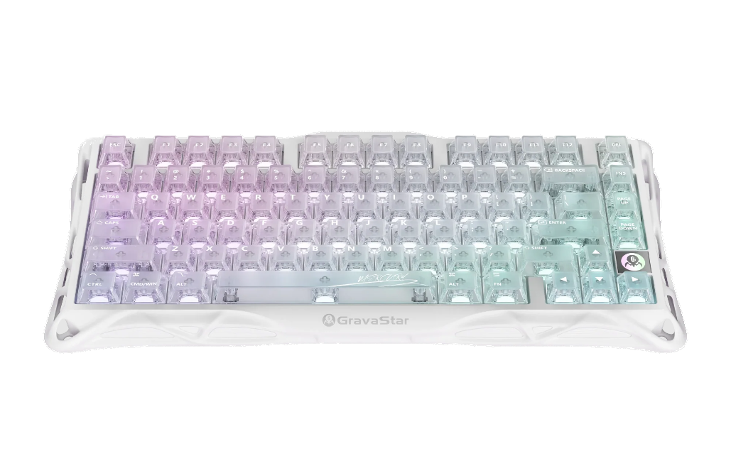GravaStar Mercury K1 Lite 75% Wireless Mechanical Gaming Keyboard Crystal Aurora/Hot-swap/Shine-through keycaps/BSUN linear switches