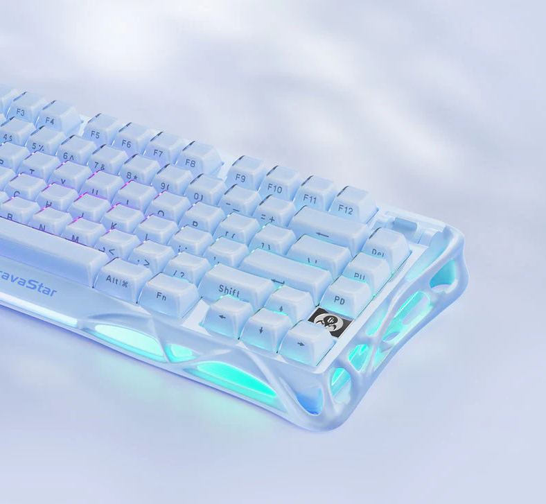 GravaStar Mercury K1 75% Wireless Mechanical Gaming Keyboard/Special Edition Ice Blue/Hot-Swap/Sideprint, shine-through keycaps/Kalih Cherry Pink linear switches