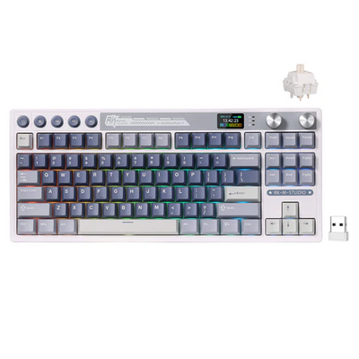 Royal Kludge RK M87 Ocean Blue Tri-Mode RGB Hot-Swappable Mechanical Keyboard Cream Switch