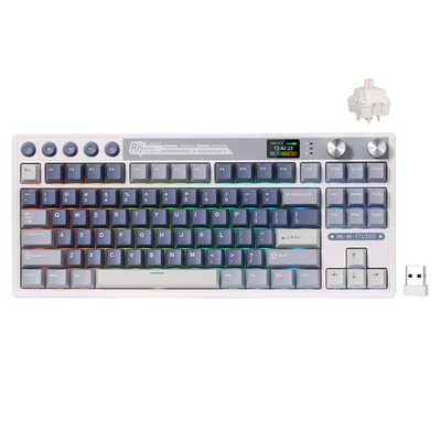Royal Kludge RK M87 Ocean Blue Tri-Mode RGB Hot-Swappable Mechanical Keyboard Beige Switch