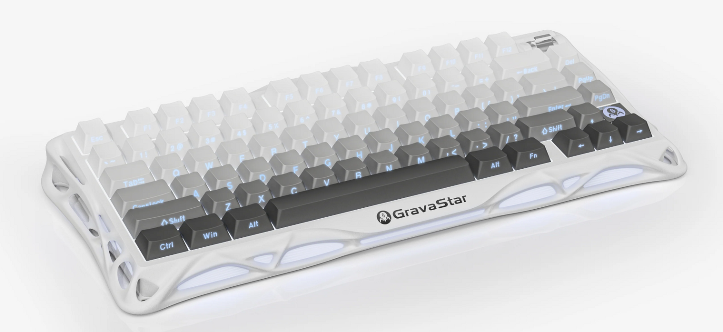 GravaStar Mercury K1 75% Wireless Mechanical Gaming Keyboard Gradient White/Hot-Swap/Sideprint, shine-through keycaps/Linear switches