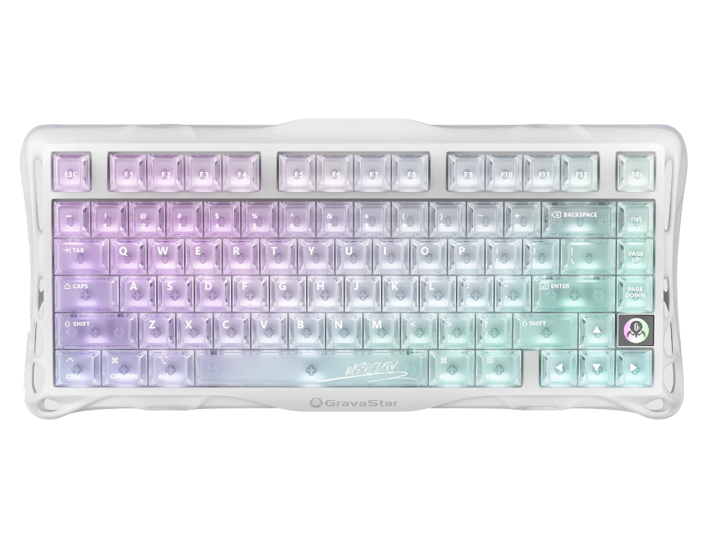 GravaStar Mercury K1 Lite 75% Wireless Mechanical Gaming Keyboard Crystal Aurora/Hot-swap/Shine-through keycaps/BSUN linear switches