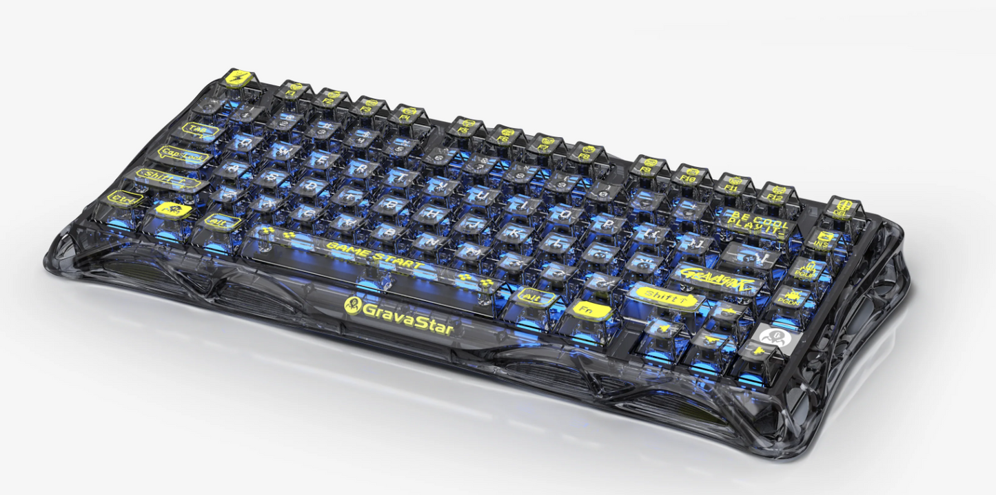 GravaStar Mercury K1 Lite 75% Wireless Mechanical Gaming Keyboard Transparent Black/Hot-swap/Shine-through keycaps/BSUN linear switches