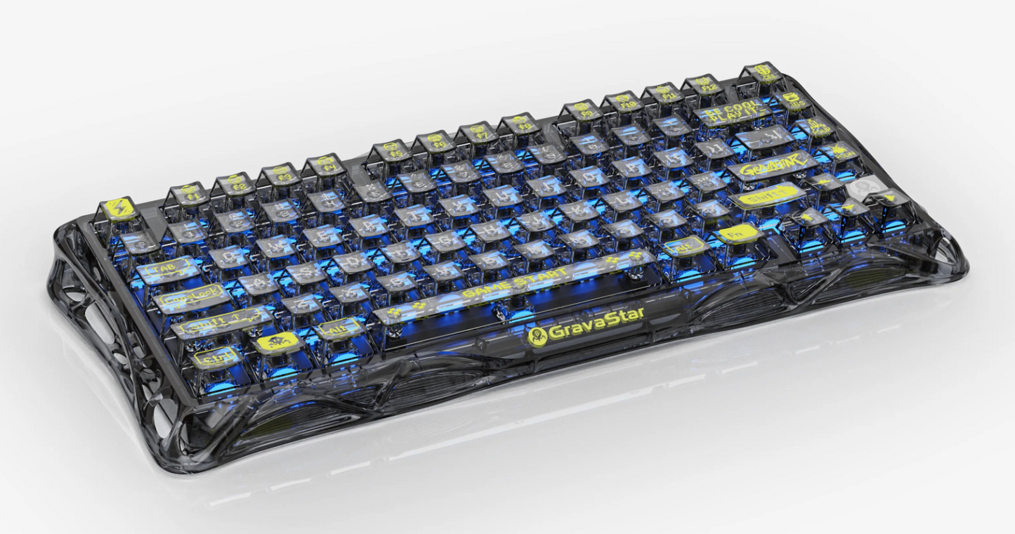 GravaStar Mercury K1 Lite 75% Wireless Mechanical Gaming Keyboard Transparent Black/Hot-swap/Shine-through keycaps/BSUN linear switches