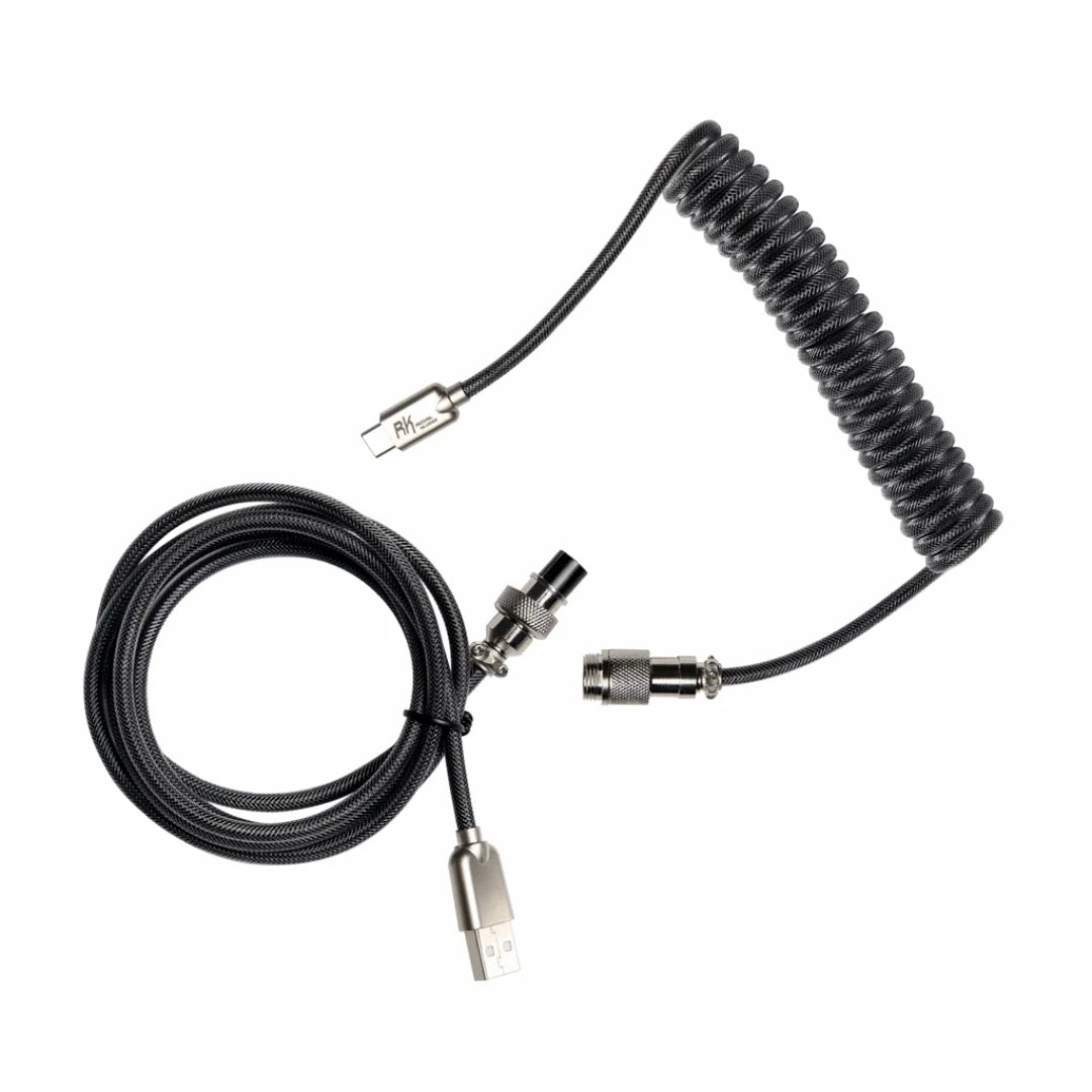 Royale Kludge Coiled Cable USB & Type C / Black / 4pins / Ukrasni coiled kabl za tastature 1.2 m Crni