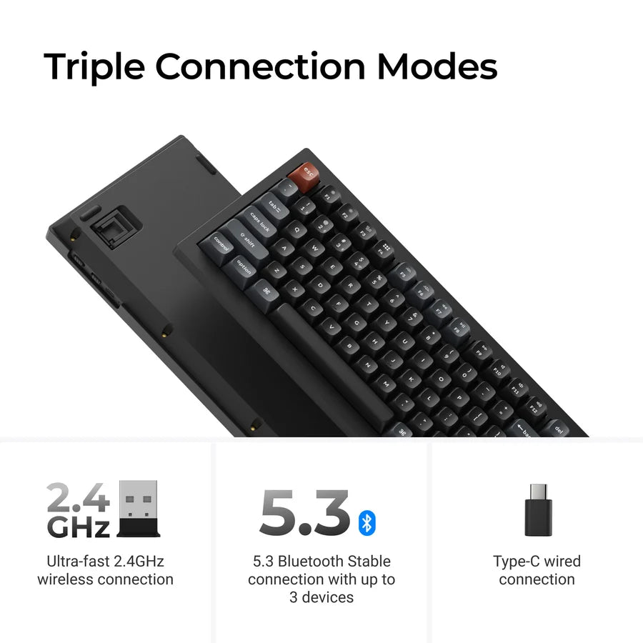 Keychron V1 Ultra 8k V1U-D3 Black / Wireless / Hot-swap / 8k Pooling Rate / Mechanical keyboard / RGB / Keychron Silk POM Switch - Brown