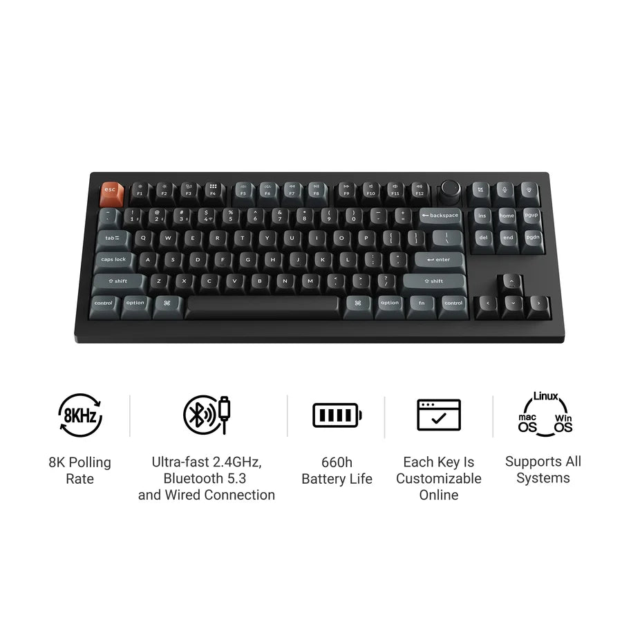 Keychron V3 Ultra 8K V3U-D3 Black / Wireless / Hot-swap / 8k Pooling Rate / Mechanical keyboard / RGB / Keychron Silk POM Switch - Brown