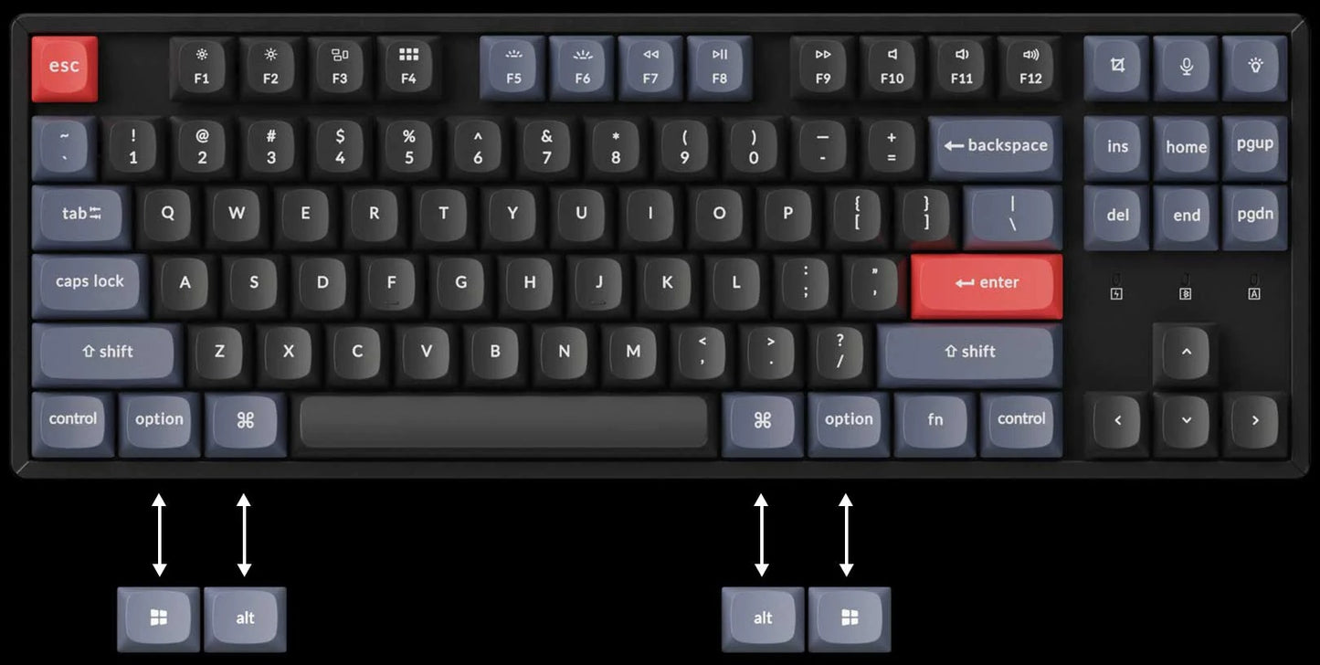 Keychron K8 Pro ANSI 80% TKL Layout 87 Key - Full Assembled - Red Switch White Led Hot-Swap Gateron G pro Mechanical Wireless Normal Profile QMK Custom Keyboard