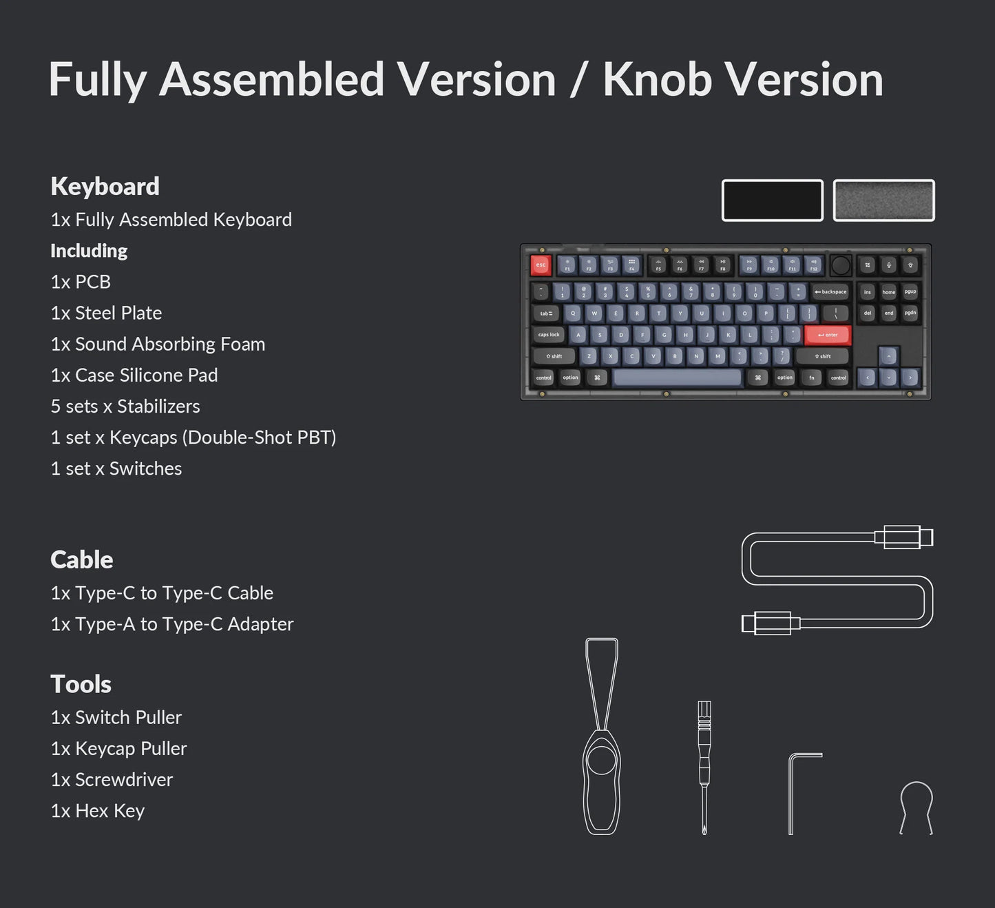 Keychron V3 ANSI 80% TKL Layout 87 Key Carbon Black Full Assembled-Red Swich RGB Hot-Swap Keychron K pro Mechanical Wired Normal Profile QMK Custom Keyborad