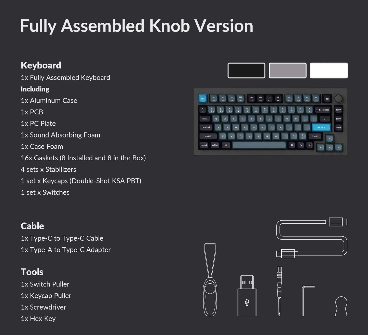 Q1 Pro Swappable RGB Backlight banana Swich Knob Version KSA Keycap-Grey