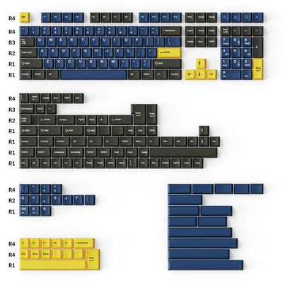 Cherry Profile Double Shot PBT Full Set Keycaps (219 Keycaps) Dark Blue and Golden